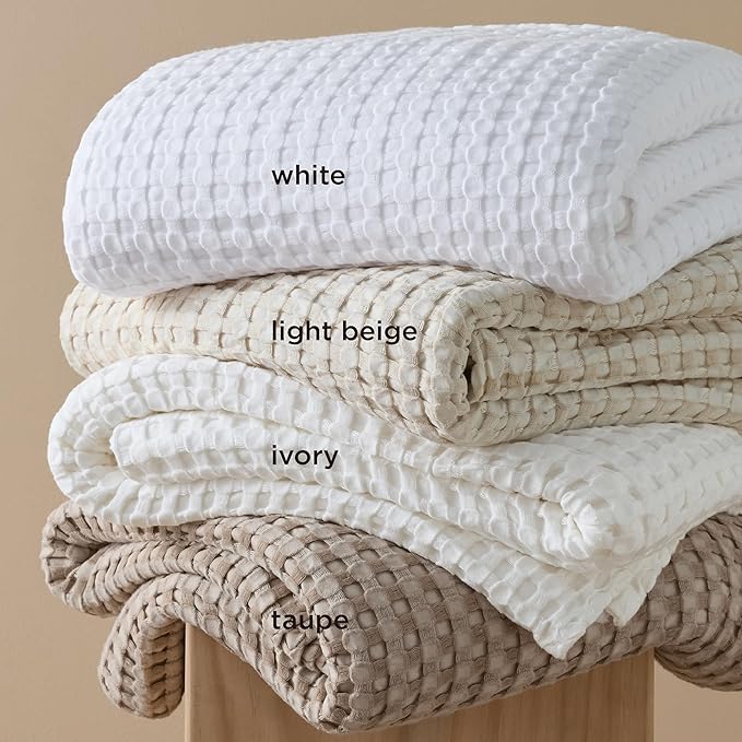 Bedsure Cooling Cotton Waffle King Size Blanket - Lightweight Breathable Summer Blanket of Rayon Derived from Bamboo for Hot Sleepers, Luxury Throws for Bed, Couch and Sofa, White, 104x90 Inches