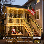 JMEXSUSS 300 LED Remote Control Christmas Curtain Lights, Plug in Fairy Curtain Lights Outdoor, Window Wall Hanging String Lights for Bedroom Backdrop Wedding Party Indoor Patio Xmas Decor, Warm White