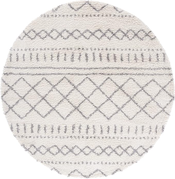 SAFAVIEH Arizona Shag Collection Area Rug - 5'1" Round, Ivory & Grey, Moroccan Design, Non-Shedding, 1.6-inch Thick, Ideal for High Traffic Areas in Living Room, Bedroom (ASG741F-5R)