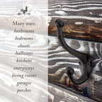 Rustic Cast Iron Coat Hooks (10 Pack) Wall Mounted Farmhouse Decorative Wall Hooks, Vintage Hooks for Hanging Coats, Bags, Hats, Towels (Antique Black)