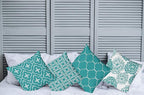 Ambesonne Vintage Throw Pillow Cushion Case Pack of 4, Monochrome Design Grid Trellis Quatrefoil Mesh and Dahlia Flowers Modern Print, Modern Accent Double-Sided Digital Printing, 20", Teal and White