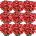 Lyrow 100 Bundles Violet Artificial Flowers, UV Resistant Faux Flowers Outdoor, Faux Silk Flowers, Fake Violet Flowers Bulk for Front Porch Hanging Garden Courtyard Farmhouse Home(Red)