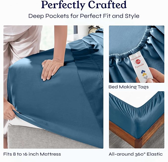 California Design Den Full Size Bed Sheets Set - Soft 400 Thread Count Sateen, Natural 100% Cotton Sheets with Deep Pockets, Breathable, Cooling and Durable Bedding Set - Peacock Blue