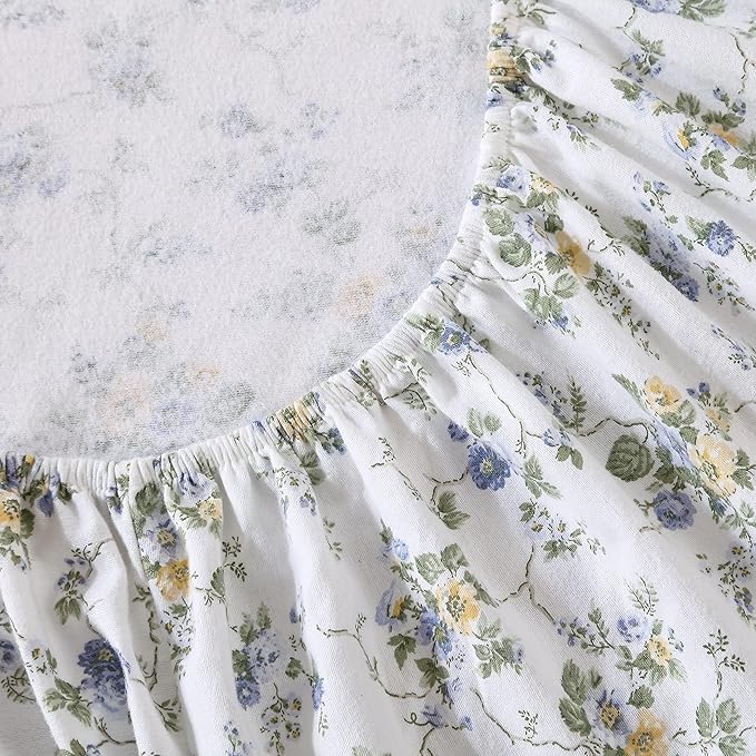 Laura Ashley - Flannel Sheets Full Size, Anti-Pilling & Wrinkle Resistant Cotton, Touchably Soft for All-Season Comfort - Bed Sheets with Matching Pillowcases & Fitted Sheet (Le Fleur Cottage Blue)