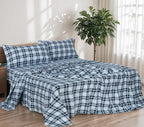 RUVANTI Flannel Sheets Full Size - 100% Cotton Double Brushed Bed Sheets Set, Deep Pockets 16 Inches, All Seasons Breathable & Extra Soft Full Sheets, Warm & Cozy, 4 Piece, Illusion Check