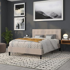 Flash Furniture Bedford Box Stitch Tufted Upholstered Queen Size Headboard in Beige Fabric