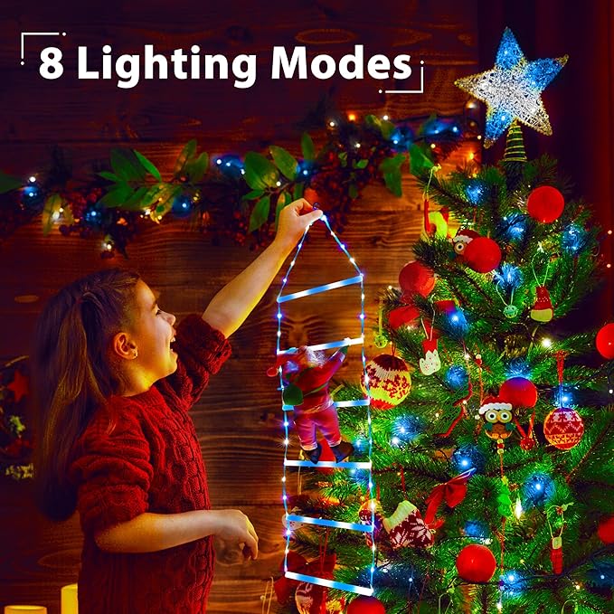 Toodour LED Christmas Light - 2.5FT Christmas Decorative Ladder Lights with Santa Claus, Xmas Decorations Light for Indoor Outdoor, Window, Garden, Home, Wall, Xmas Tree Decor - White & Blue