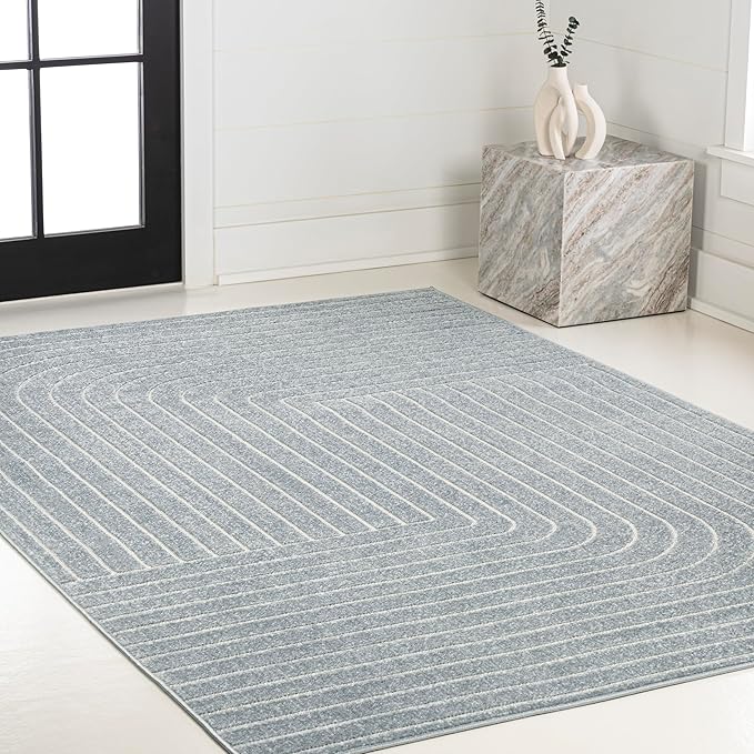 Eyely NCS101F-3 Odense High-Low Minimalist Angle Geometric Light Blue/Cream 3 ft. x 5 ft. Indoor/Outdoor Area Rug, for Home, Backyard, Patio, Porch, Bedroom, Kitchen, Living Room
