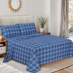 RUVANTI Flannel Sheets King Size - 100% Cotton Brushed King Size Sheets Set - Deep Pockets 16 Inches Bed Sheets - All Seasons Breathable & Extra Soft - Warm & Cozy, 4 Piece, Blue Plaid