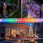 JMEXSUSS 2 Pack Christmas Lights Battery Operated Rope Lights Outdoor Waterproof Total 200LED 8 Modes Battery Powered String Lights with Remote for Car Trampoline Tree Christmas Decor (Multicolor)