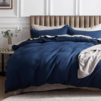 Bedsure Cotton Duvet Cover Set - 100% Cotton Waffle Weave Navy Duvet Cover California King, GentleSoft™ and Breathable Cal King Bedding Set for All Season, 3 Pieces, 104"x98"
