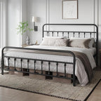 Yaheetech Classic Metal Platform Bed Frame Mattress Foundation with Victorian Style Iron-Art Headboard/Footboard/Under Bed Storage/No Box Spring Needed/King Size Black