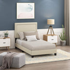 Furinno Laval Double Row Nail Head 12PC Slat Style Bed Frame, Twin, Linen