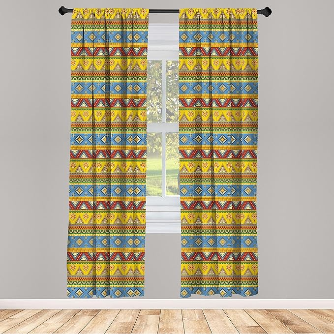 Ambesonne Aztec Curtains, Traditional Classic Tribal Style Folk Motif Sun Mexican Culture Image, Window Treatments 2 Panel Set for Living Room Bedroom, Pair of - 28" x 95", Yellow Orange