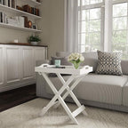 Folding TV Tray Table - Contemporary Side Table with Removable Tray Top for Food Serving, Decor, or Meals - Portable End Furniture for Living Room, Bedroom, or Home Office by Lavish Home (White)