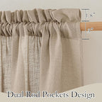 RYB HOME Natural Linen Curtains Light Filtering Privacy for Living Room Bedroom, Vertical Soft 95 Inches Long Window Treatments Kitchen Laundry Room, W 34 x L 95 inches, Khaki, 2 Panels Set