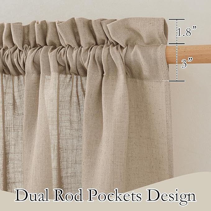 RYB HOME Semi Sheer Linen Blend Curtains - Back Tab 70 inches Widith Light Filtering Half Privacy Home Decor for Long Windows Living Room Bedroom Nursery, W 70 x L 84 inch, 2 Pcs, Khaki