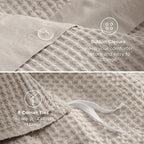 Bedsure 100% Cotton Duvet Cover Queen Size with Fitted Sheet - 4 Pieces Linen Color Waffle Weave Bedding Set, GentleSoft™ and Breathable, Includes 1 Duvet Cover 90x90, 1 Fitted Sheet, 2 Pillow Shams