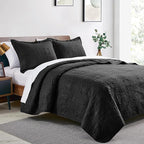 Love's cabin Quilts for Queen Bed Black Bedspreads - Soft Bed Fall Lightweight Bedspread Comforter - Modern Style Coin Pattern Coverlet for All Season - 3 Pieces (1 Quilt, 2 Pillow Shams)