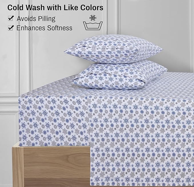 RUVANTI Flannel Sheets King Size - 100% Cotton Brushed King Size Sheets Set - Deep Pockets 16 Inches Bed Sheets - All Seasons Breathable & Extra Soft - Warm & Cozy, 4 Piece, Snow Flake Grey
