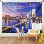 Ambesonne Urban Tapestry, Jacksonville Florida Architecture Business District Cityscape Evening Scene, Wide Wall Hanging for Bedroom Living Room Dorm, 60" X 40", Violet Blue Peach
