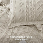Bedsure Tufted Boho Comforter Set Oversized King - Linen Boho Bed Set, GentleSoft™ 3 Pieces Farmhouse Shabby Chic Embroidery Bedding, Gifts for Woman, Soft Jacquard Comforter for All Seasons