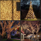 YULETIME 100 ft 300 Count Warm White LED String Lights with 8 Models Adapter, Black Wire Wide Angle 5mm Christmas Lights (Warm White - Black Wire)