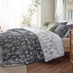 Bedsure King Comforter Set - Dark Grey Bed Set, 3 Pieces Cute Floral Bedding, 1 Soft Reversible Botanical Flowers Comforter and 2 Pillow Shams