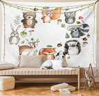 Lunarable Woodland Tapestry, Animals of The Forest Mushrooms Acorns Circular Frame Cartoon Pastel Colors, Wide Wall Hanging for Bedroom Living Room Dorm, 60" X 40", Multicolor