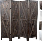 Premium Home 4-Panel Room Divider – Rustic Brown Barn Door, X Pattern Folding Privacy Screen, Partition Wall