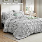 Bedsure King Size Comforter Set Light Grey - Bed in a Bag Bedding Set 7 Pieces, GentleSoft™ Pintuck Bed Set Gift for Family, Pinch Pleat Light Grey Comforter with Sheets, Pillowcases & Shams