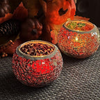 SHMILMH Mosaic Glass Candle Holder Set of 4, Votive Candle Holders Handmade Cracked Tealight Holders for Fall Christmas Diwali Home Decorations, Diwali Gift