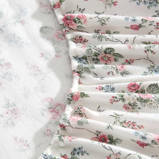 Laura Ashley - Flannel Sheets Queen Size, Anti-Pilling & Wrinkle Resistant Cotton, Touchably Soft for All-Season Comfort - Bed Sheets with Matching Pillowcases & Fitted Sheet (Le Fleur Pink)