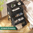 Huuger Night Stand with Charging Station, 4 Drawer Dresser for Bedroom, Bedside Table, 33.9 Inch Tall Nightstand with Open Shelf, End Table, for Closet, Entryway, Bedroom, Black