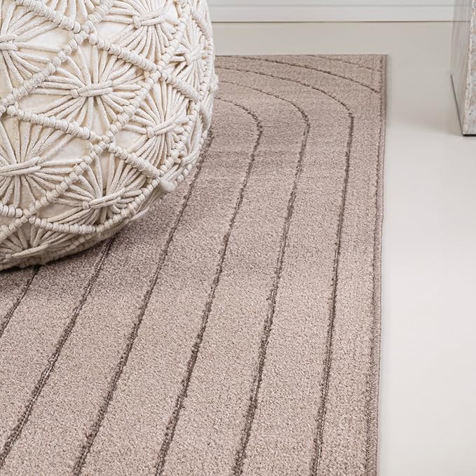 Eyely NCS101C-28 Odense High-Low Minimalist Angle Geometric Light Taupe 2 ft. x 8 ft. Indoor/Outdoor Runner Rug, for Home, Backyard, Patio, Porch, Bedroom, Kitchen, Living Room