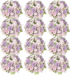 Tigeen Artificial Flowers Artificial Peonies Silk Flowers Faux Peony Fake Peony Silk Hydrangea Bouquet for Wedding Table Centerpiece Floral Vase Decor(Light Purple,12 Bundles)
