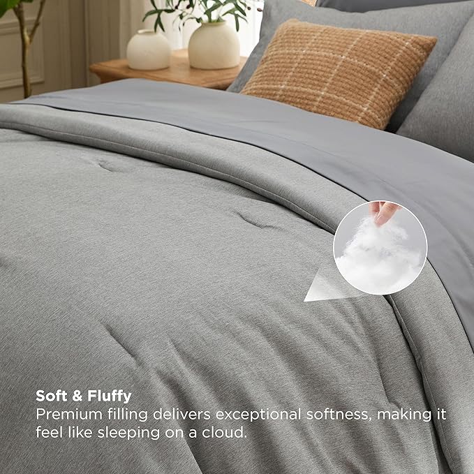 Bedsure Full Comforter Set Dark Grey - Bed in a Bag Full Size Bedding 7 Pieces, Cationic Dyed Bed Set Gift for Family, Dark Grey Soft Bedding for All Seasons Comforter with Sheets, Pillowcases & Shams