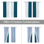 BONZER Mix and Match Curtains - 2 Pieces Branch Print Sheer Curtains and 2 Pieces Blackout Curtains for Bedroom Living Room Grommet Window Drapes, 37x95 Inch/Panel, Teal, Set of 4 Panels