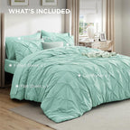 Bedsure King Size Comforter Set Mint Green - Bed in a Bag Bedding Set 7 Pieces, GentleSoft™ Pintuck Bed Set Gift for Family, Pinch Pleat Mint Green Comforter with Sheets, Pillowcases & Shams