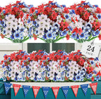 AGIRL 24 Bundles Artificial Flowers for Outdoor,No Fade Fake Plastic Flowers for Garden Porch Window Box Home,Red White Blue Faux Plants for 4th of July Memorial Day Independence Day Patriotic Decor