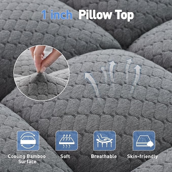Dual Layer 3 Inch Memory Foam Mattress Topper Twin XL Size, 2 Inch Cooling Gel Memory Foam Plus 1 Inch Pillow Top Mattress Pad Cover, with 8-21 Inch Deep Pocket, Grey