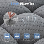 Dual Layer 3 Inch Memory Foam Mattress Topper Queen Size, 2 Inch Cooling Gel Memory Foam Plus 1 Inch PillowTop Mattress Pad Cover, with 8-21 Inch Deep Pocket, Grey