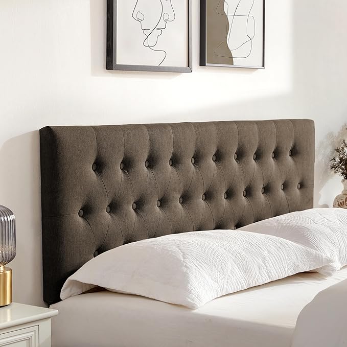 Tufted Upholstered Headboard Full Size, Solid Wood Head Board with Durable Metal Legs, Adjustable Height Bed headboard from 37” to 51” Fabric Headboard in Modern Button Design, Chocolate