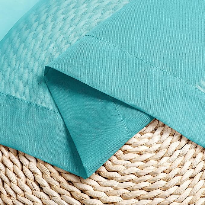 Chyhomenyc Turquoise Sheer Curtains 54 Inch Long 2 Panels, Light Filtering Rod Pocket Voile Short Curtains Drapes for Living Room Bedroom Small Windows, 42Wx54L Inches