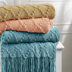 BOURINA Teal Throw Blanket 50 x70 Inches Jacquard Argyle Throw Textured Solid Soft Throws and Blankets for Sofa or Bed Knitted Decorative Blanket