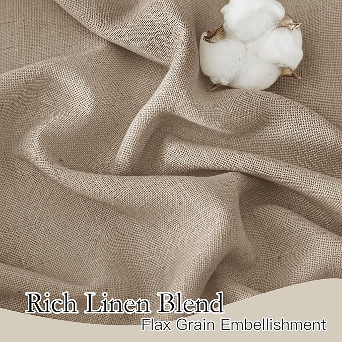 RYB HOME Semi Sheer Curtains - Natural Linen Burlap Texture Light Filtering Privacy Modern Boho Drapes for Bedroom Living Room Kitchen Large Window, Khaki, W 60 x L 95 inches, 1 Pc
