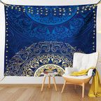 Lunarable Royal Blue Tapestry King Size, Vintage Eastern Circular Floral Old Fashioned Design, Wall Hanging Bedspread Bed Cover Wall Decor, King Size, Blue Yellow