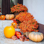 Artificial Fall Flowers Outdoor Fake Mums - 16 Bundles Fake Plants UV Resistant No Fade Faux Plastic Greenery Garden Porch Patio Fall Home Decor (Red Orange16)