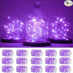 SmilingTown 15 Packs 20 Led Purple Fairy Lights Battery Operated 6.6ft Silver String Lights Waterproof Firefly Starry Light for DIY Table Centerpieces Wedding Halloween Christmas Party Decor