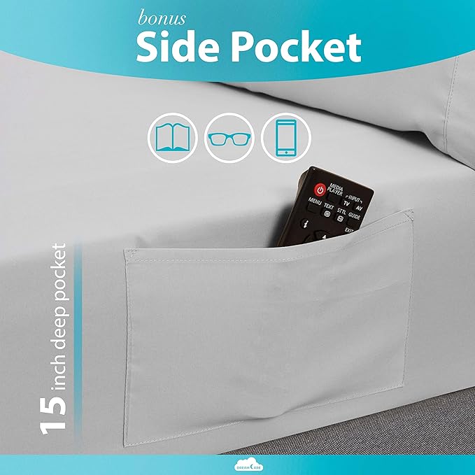 DREAMCARE King Size Sheets Set – 6 pcs Cooling Bed Sheets – up to 15” Deep Pocket King Sheet Set – 2500 Supreme Collection – Extra Soft 100% Brushed Microfiber Hotel Luxury with Side Pocket – L Gray